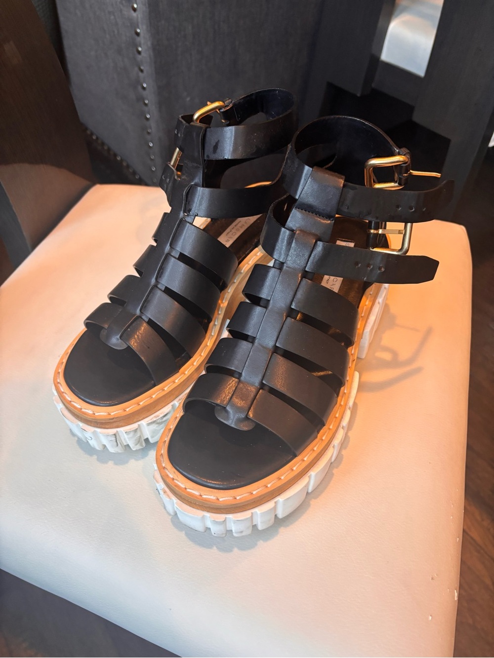 Stella McCartney Black Gladiator Sandals with White Lug Sole